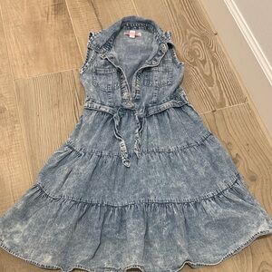 Girls Denim Tiered Shirtwaist Dress - Light Blue